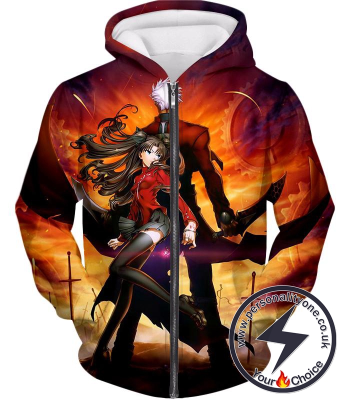 Fate Stay Night Awesome Rin and Archer Shirou Cool Action Zip Up Hoodie